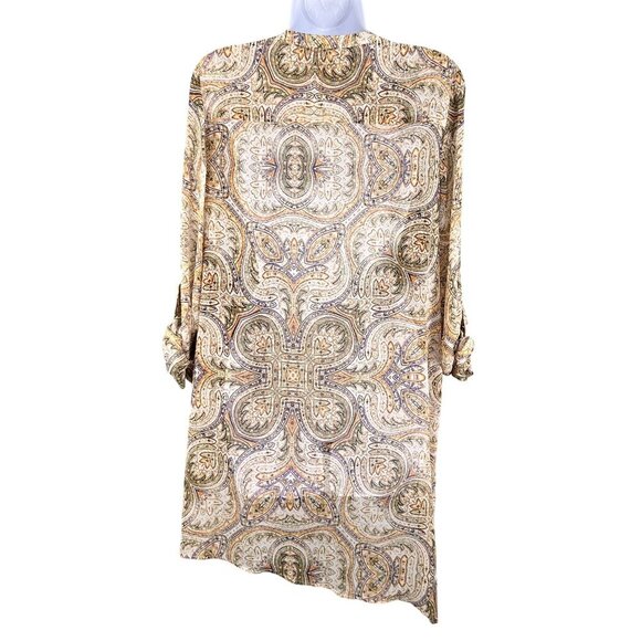 Chicos Mirrored Beauty Womens XS Paisley Sheer Asymmetric Tunic Chiffon Lace Up - Picture 2 of 15